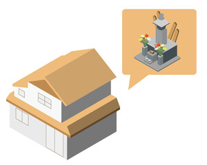 自宅墓　2階建て　五輪塔　アイソメ