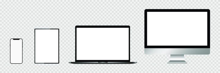 Realistic set of monitor, laptop, tablet, smartphone. Stock Vector illustration.