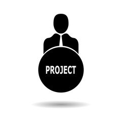 Business person with text PROJECT flat icon. Isolated on white background.Vector