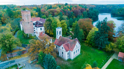 Fototapeta na wymiar Panorama of the city of Łagów and Łagowskie Lake in Poland. View of the Castle of the Knights Hospitaller.