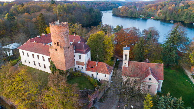 Panorama of the city of Łag&oacute;w and Łagowskie Lake in Poland. View of the Castle of the Knights Hospitaller.