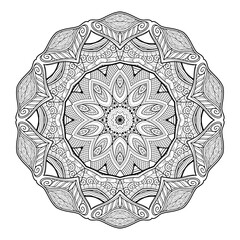 Vector Monochrome Mandala. Ethnic Decorative Element. Round Abstract Object Isolated On White Background