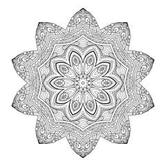 Vector Monochrome Mandala. Ethnic Decorative Element. Round Abstract Object Isolated On White Background