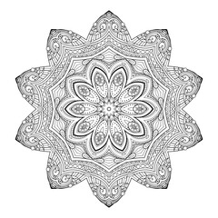 Vector Monochrome Mandala. Ethnic Decorative Element. Round Abstract Object Isolated On White Background