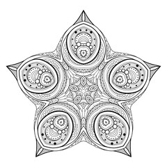 Vector Monochrome Star. Ethnic Decorative Element. Abstract Object Isolated On White Background