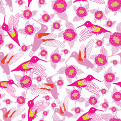 Vector hummingbird seamless background pattern. Suitable for fabrics, gift wrap, wallpaper, backdrop, events, packaging, scrapbooking and other design projects. 