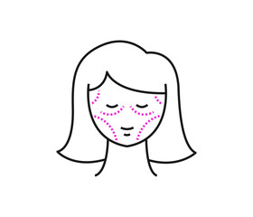 Woman face with the effect of stretching and lifting facial, facial surgery arrows. plastic surgery, aesthetics concept. Isolated in white background. Skin care.