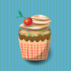 Cupcake with cream and cherries