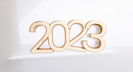 2023 golden symbol 3d-illustration metallic number