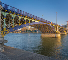 Clichy, France - 02 28 2021: Detail of the Gennevilliers Bridge at sunset