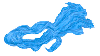 Beautiful flowing fabric of blue wavy silk or satin. 3d rendering image.