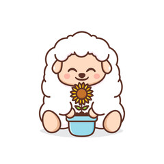 cute sheep with yellow pot and sunflower