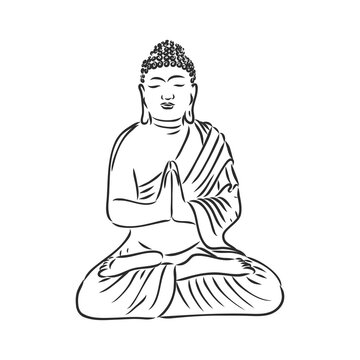 Vector Buddha in line hand drawn sketch style on white background