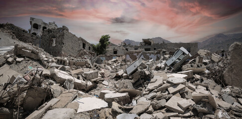  Yemeni house destroyed because of the Yemen war, Taiz