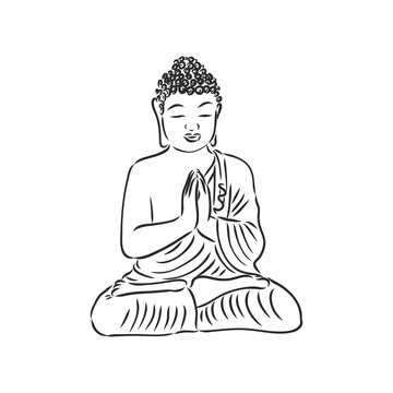 Vector Buddha in line hand drawn sketch style on white background