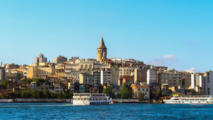 Fototapeta premium view of the bosphorus strait and galata tower 