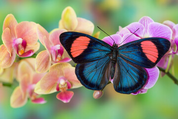 Moth orchid, Phalaenopsis and tropical butterfly, Batesia hypochlora