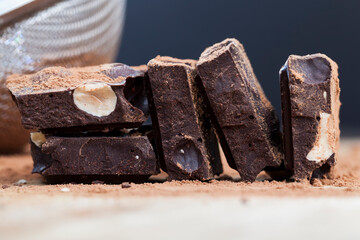 pieces of chocolate with hazelnuts
