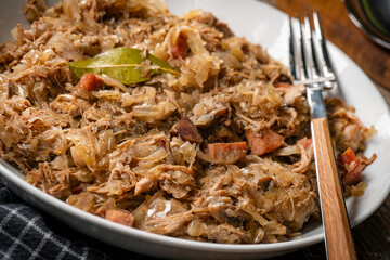 Bigos - sauerkraut stewed with meat, dried mushrooms and sausage.