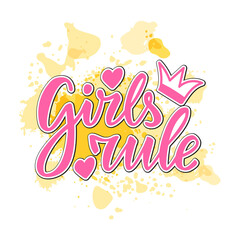 Vector illustration of girls rule lettering for banner, poster, advertisement, greeting card, signage, clothing, product design. Handwritten isolated text for being used in the internet or print
