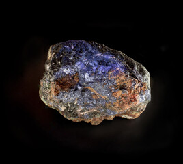 Molybdenum mineral inside chlorite rock from Ural, Russia. A photo of stone isolated on black. For...