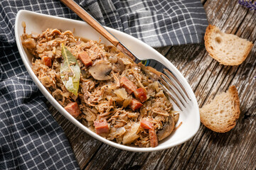 Bigos - sauerkraut stewed with meat, dried mushrooms and sausage.