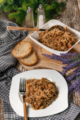Bigos - sauerkraut stewed with meat, dried mushrooms and sausage.