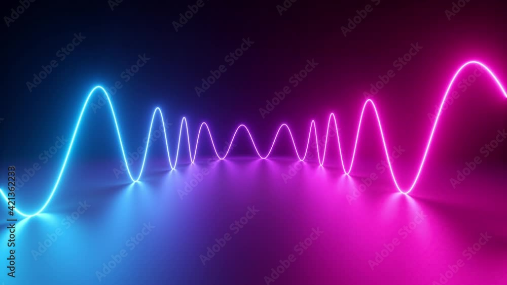 Aufkleber looping 3d animation, abstract neon background with wavy line glowing in ultraviolet spectrum