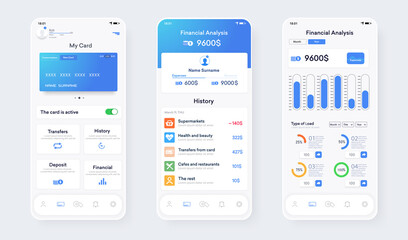 Online Banking Mobile Apps UI, UX, GUI set with wallet, shopping, my Account, fund Transfer, bill payment, products details. Mobile banking interface vector template. Online payment. E-payment screen