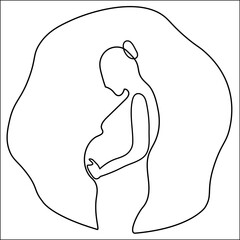 Line art with silhouette of pregnant woman, maternity concept, vector illustration