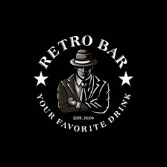 mafia men retro bar logo design - obrazy, fototapety, plakaty