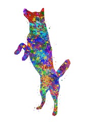 Siberian Husky stand dog watercolor, abstract painting. Watercolor illustration rainbow, colorful, decoration wall art.	
