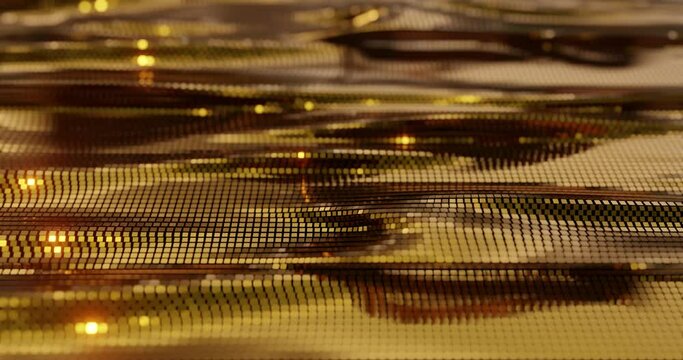 Metallic Gold Geometric Abstract motion background with light sparkles and cube line patterns. Seamless 4K looping. corporate and technology concept.