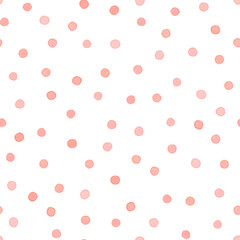 Seamless watercolor pattern with pink dots. 