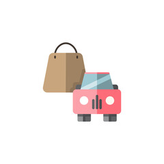 Shopping bag and car. Pick up at the store. Filled color icon. Flat color icon. Commerce vector illustration