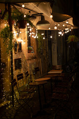 Cafe night lights in Trastevere, Rome Italy