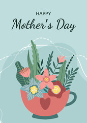 Happy Women s Day Cute card for the spring holiday. Vector illustration with flowers.