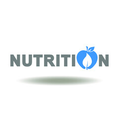 Nutrition word with apple and leaf vector icon. Healthy food logo.