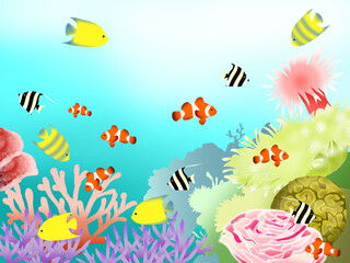 Fototapeta na wymiar tropical seascape with coral reef and fish 