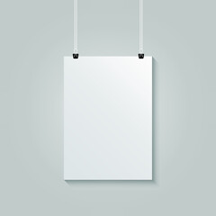 Realistic Vertical White Poster Hanging Mockup