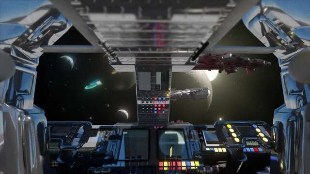 Spaceship Cockpit in a Pilot Point of view render 3d