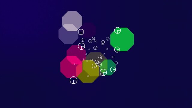 Looping video with colourful shapes on a blue background.