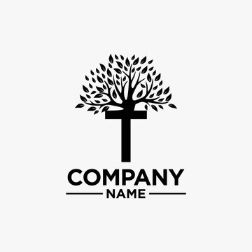 T initial tree logo design modern templates