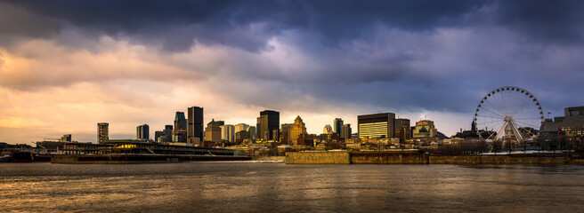 sunrise in the old port of Montreal, view of Dieppe Park