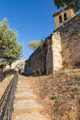 Fototapeta na wymiar stairway to the church of Saint Pelayo Martyr in Huerta de Rey, province of Burgos, Castile and Leon, Spain