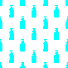 Blue milk bottles isolated on white background. Cute seamless pattern. Vector simple flat graphic illustration. Texture.