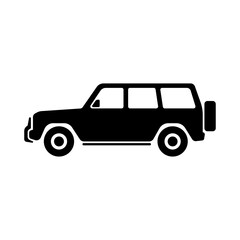 SUV icon. Off-road station wagon. Black silhouette. Side view. Vector simple flat graphic illustration. The isolated object on a white background. Isolate.