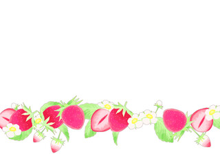 かわいいイチゴのイラスト背景、フレーム素材、水彩風、手描き