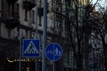 pedestrian crossing and pedestrian zone road signs