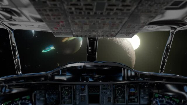 Spaceship Cockpit in a Pilot Point of view render 3d